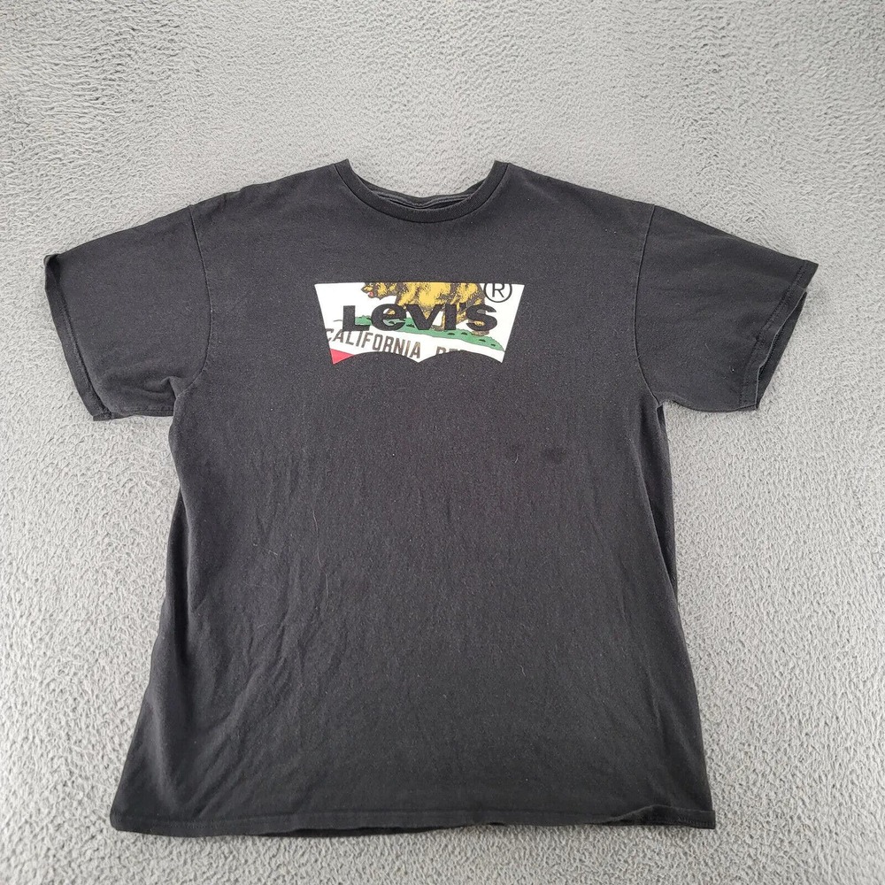 Levi's Shirt Mens Large Black Short Sleeve California Logo Graphic Bear Outdoors